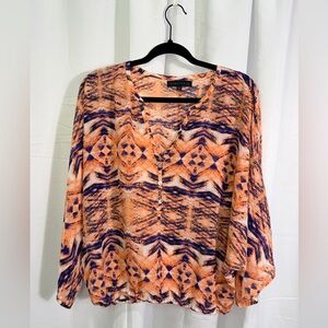 Sanctuary Orange & Navy Printed V-Neck Blouse
